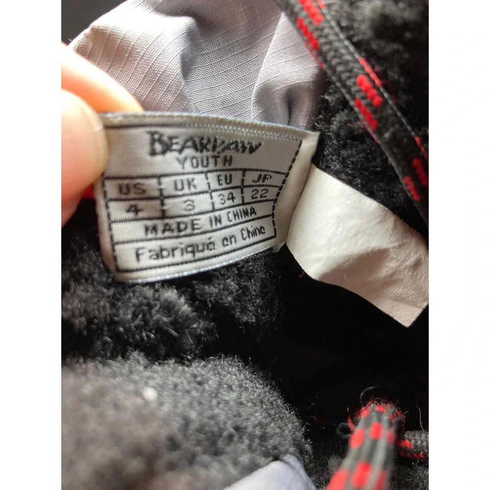 Bearpaw Tundra Youth Snow Boots Grey Black Red Wool Blend Insulated 2363Y Size 4
